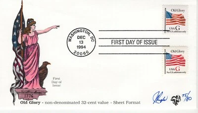 USPS FDC #2881-82 1994 32c Old Glory Stamp Pair Hand Painted Pugh Cachet ST2249 - Image 1 of 3
