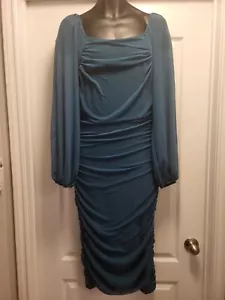 MEROKEETY Damen langes Puffärmel gerafftes Bodycon Kleid eckiger Ausschnitt Mesh Gr. XL - Bild 1 von 3