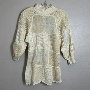 Suéter Tejido a Mano XL Crema Texturizado Pullover Globo Cuello Corto Túnica De Colección Años 80 - Imagen 1 de 20