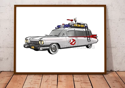 Ghostbusters Ecto 1  Limited Rare Artwork Illustration,limited,signed by artist. — 第 1/4 张图片