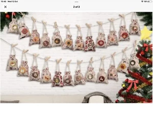 24pcd DIY Red & Gold Jute Advent Calendar, Candy Store Pouches Decoration. - Picture 1 of 4