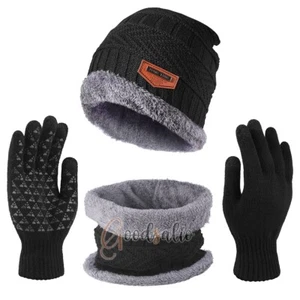Women Men Winter Warm Set Beanie Knitted Hat Cap Warm Scarf Touch Screen Gloves - Picture 1 of 35