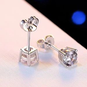 9ct White Gold Filled 4mm Earring made with Swarovski Crystal Evening Party K/29 - Picture 1 of 6