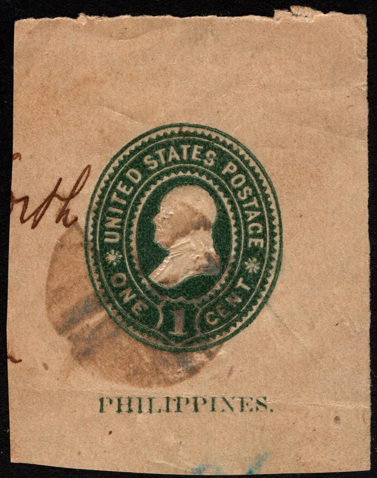 Philippines - 1901 - 1 Cent Green Franklin Wrapper Cut Square # W1 F-VF Used - Image 1 of 1