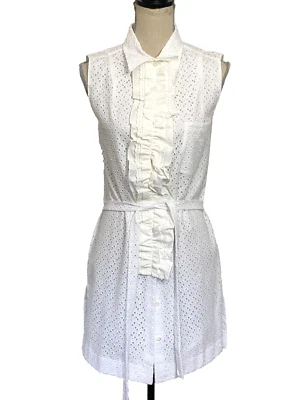 PRADA White Eyelet Sleeveless Dress Size 44 - Image 1 of 4