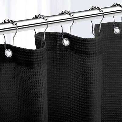 Cortina de chuveiro preta - estilo hotel cortinas de chuveiro pretas para banheiro com waffle - Imagem 1 de 4