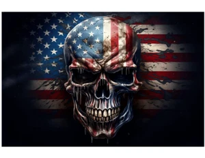 3'x5' American Flag with Skull Black single sided - Picture 1 of 4