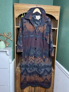 VTG Woolrich Aztec Pattern Wool Long Jacket Women’s Large - Picture 1 of 22