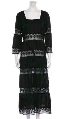 Cynthia Cazort Collins Resort Dress Lace Pattern Long Black Sz M Medium (V5 - Image 1 of 4