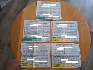 5 pc. lot-1989*1996 Iowa Resident hunting Licenses W/stamps - Picture 1 of 2