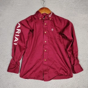 Ariat Shirt Boys XS (7) Burgundy Button Down Embroidered Logo Cowboy Western - Picture 1 of 15