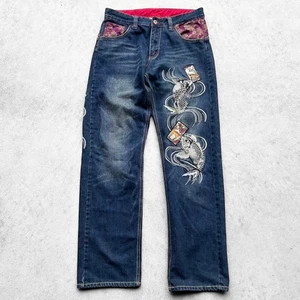 Pantalones de mezclilla para hombre Infinity Koi Carp bordados azules talla 32 Japón - Imagen 1 de 10