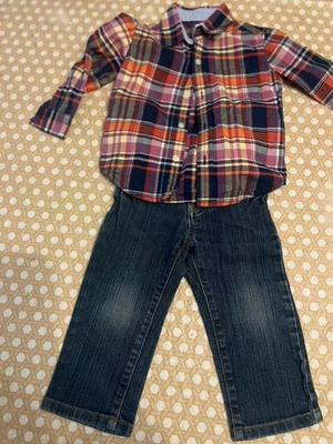 Janie and Jack  Boys 18-24 Jeans  & Long Sleeve Button Up - Image 1 of 4