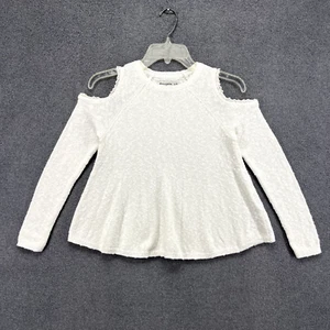 Abercrombie Kids Sweater Girls 11 / 12 White Knit Cold Shoulder flared - Picture 1 of 15
