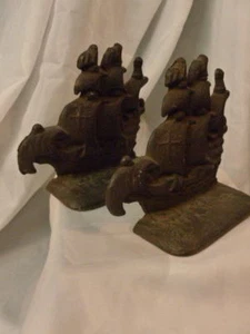 VINTAGE CAST IRON SHIP BOOKENDS BOOK ENDS PIRATE COOL !! - Picture 1 of 7