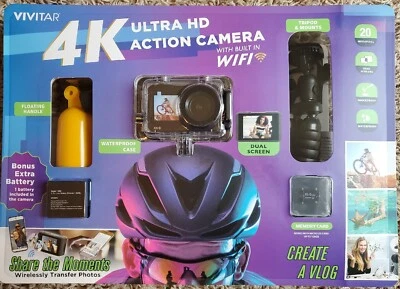 NEW Vivitar 4K Ultra HD Action Camera Bundle WiFi, Dual Screen + 64GB SD card - Image 1 of 2