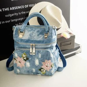 Womens Sweet Embroidery Shoulder Bags Ripped Hole Denim Handbags Backpacks new - Picture 1 of 12