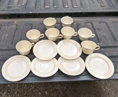 Dining Ware Set Plates Cups Made In USA Yellow Ring 6&1/4" Vintage Salad Dessert - Image 1 of 4