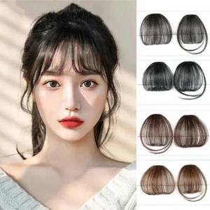 Women's Thin Air Fringe Bangs False Fake Hair Extension Clip on Front Hairpiece/ - Picture 1 of 19