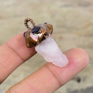 Copper Rose Quartz Rough Stone Handcrafted Electroformed Wife Pendant Jewelry - Picture 1 of 6