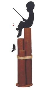 FISHING CHILD SILHOUETTE PIER POST - Boy with Fish Pole Bobber & Fish Amish USA
