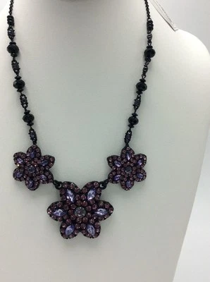 Collar negro pantera Betsey Johnson con piedras rosadas facetadas $68 BP-11 Foto 1 de 4