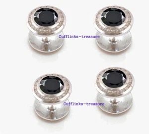 Natural Black Onyx & CZ Gemstones 925 Sterling Silver Tuxedo Men Buttons set #93 - Picture 1 of 3