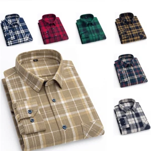 UK Men's New Plaid Tartan Brush Cotton Flannel Casual Long Sleeve Generous Shirt - Picture 1 of 21