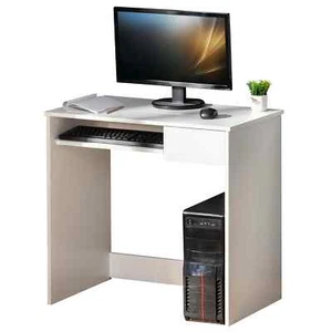 Compact Computer Table Wooden Office Desk Study Keyboard Tray Drawer Dorm White - Picture 1 of 12