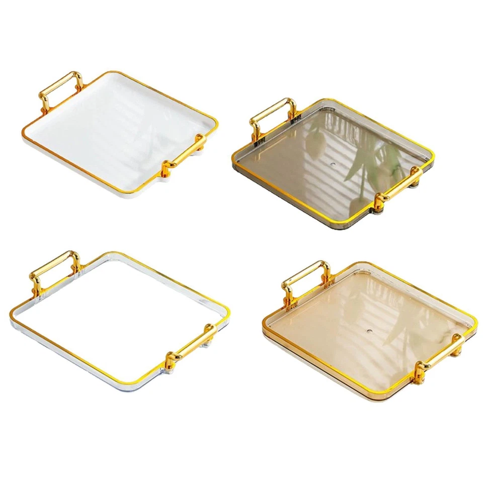 Gold rim Decorative Tray with Handles Coffee Table Decor - Image 1 of 1