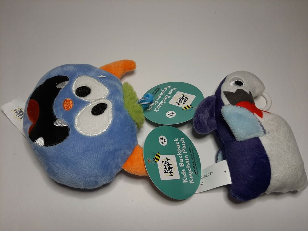 NWT Bee Happy Kids Backpack Keychain Plush - Shark and Horned Monster - Set of 2