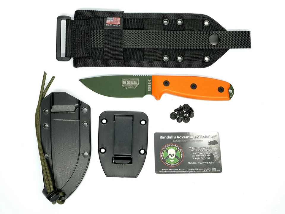 ESEE 3PM-MB-OD Green Fixed Blade Knife Orange G10 Modified / Black MOLLE Sheath - Image 1 of 1