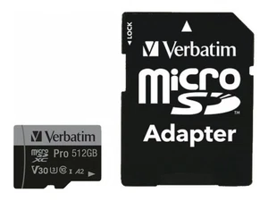 Verbatim 47046 512 GB MicroSDXC Classe 10 UHS-I 100 MB/s 90 MB/s Pro U3 512GB - Foto 1 di 1