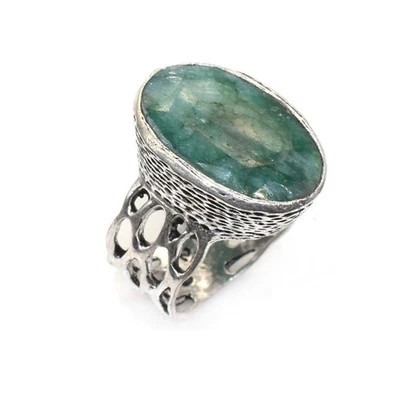 Anillo Joyería Hecho a Mano Estilo Étnico Oxidado Piedras Preciosas Verde Esmeralda EE. UU. 7 u663 Foto 1 de 4