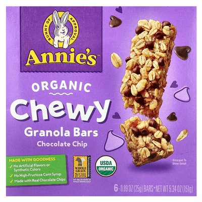Organic Chewy Granola Bars, Chocolate Chip, 6 Bars, 0.89 oz (25 g) Each - Image 1 of 3