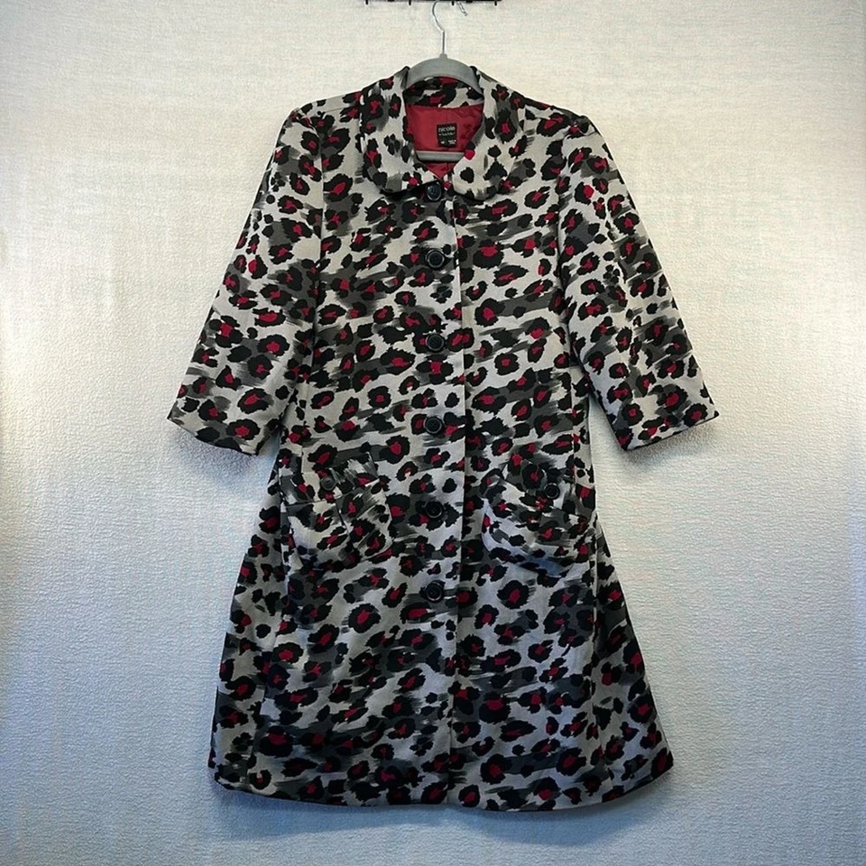 Gabardina NICOLE MILLER Abstracta Estampado Animal Abotonada De Colección Talla 12 Foto 1 de 4