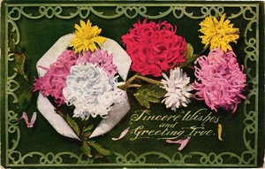 Vintage Embossed Floral Postcard Sincere Wishes & Greeting 1911 - Picture 1 of 2