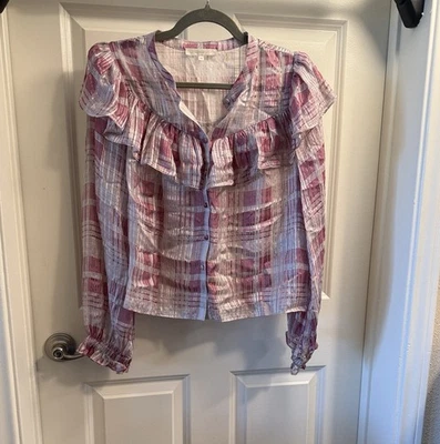 Blusa Love Shack Elegante Rosa y Blanco Cuadros Volantes Talla Extra Pequeña Foto 1 de 4