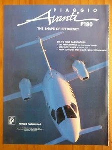 8/1989 PUB RINALDO PIAGGIO AVANTI P180 ITALIENISCHES EXECUTIVE FLUGZEUG ORIGINAL ANZEIGE - Bild 1 von 2