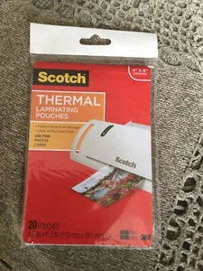 Scotch Thermal Laminating Pouches ~ 20/Pkg ~ 4” X 6" New - Picture 1 of 2