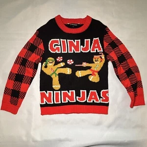 Youth Christmas Sweater “Ginja Ninjas” Boys Size 7  Gingerbread Plaid - Picture 1 of 8