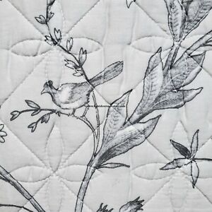 LAURA ASHLEY 3pc KING QUILT Gray Floral Toile Dragonflies Flowers Reverses Bird