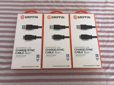 Lote de 3 cables de carga/sincronización Griffin USB 3.0 Micro-B para Samsung Foto 1 de 4