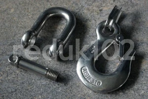 3/8 Inch Stainless Steel Eye Lifting Hook + D Shackle + Thimble 750kg AISI 316 - Picture 1 of 4