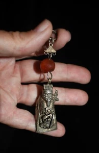 Antique Ching Period Han Chinese Silver Hat Necklace w/ Coral Adornment - Picture 1 of 17