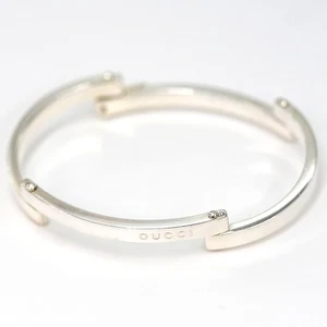GUCCI Logo Bangle Bracelet 7.1" Silver 925 Auth w/Bag #1986 - Picture 1 of 9