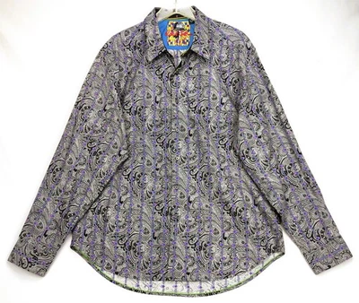 Camisa ROBERT GRAHAM Paisley Abotonada Puño en Contraste Negra Púrpura XL Foto 1 de 4