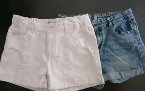Wonder Nation Shorts Girls Sz 14 Rolled Hem 2 Pr Denim Blue & White. Adj Waist - Picture 1 of 4