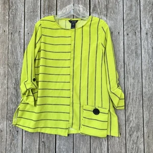 Ali Miles Tunic Women Medium Green Striped Asymmetrical Pocket Lagenlook - Imagen 1 de 9