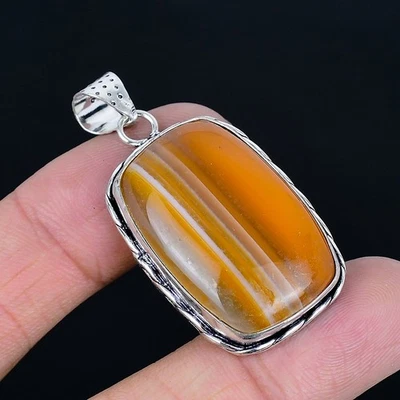 Pingente feito à mão de ágata de renda laranja folheado a prata 925 de 1,82" - Imagem 1 de 3